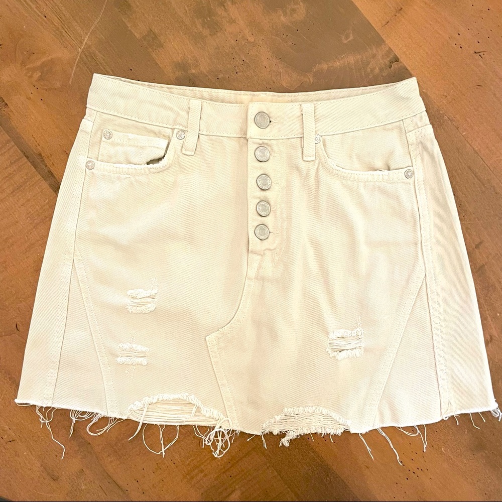 We The Free Jean Skirt Size 26 Miniskirt Cream Button Fly Distressed